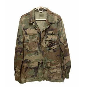 Vintage US Navy Seabees Field Coat Jacket Camo - Medium Long